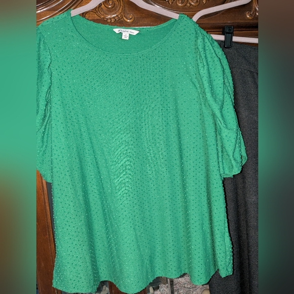 Women's 3x Zac & Rachel Vibrant Green Textured Blouse - Picture 1 of 3